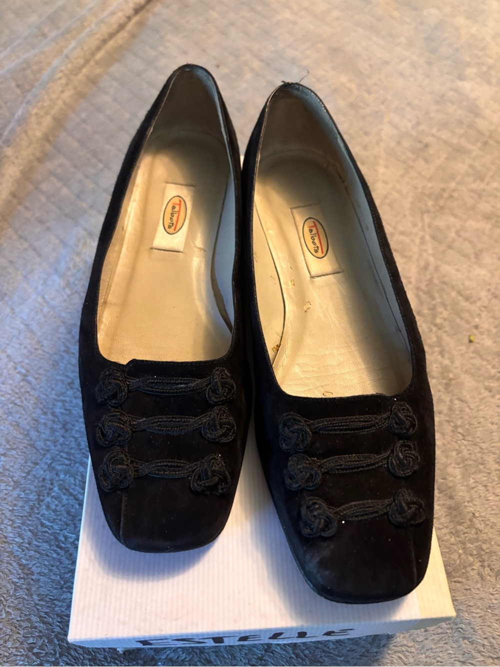 Talbots Black Suede Knot-Trim Square-Toe Flats